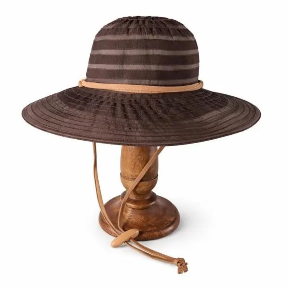 Kallina Sun Hat Brown Striped UPF 50+ Packable Wide Brim Beachwear Resort Travel
